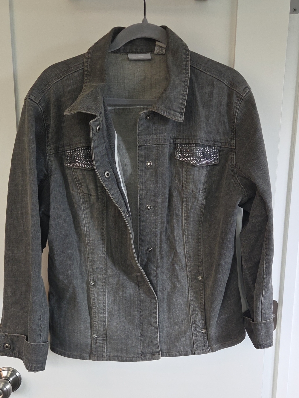 Chico's Charcoal Gray Embellished Denim Jacket